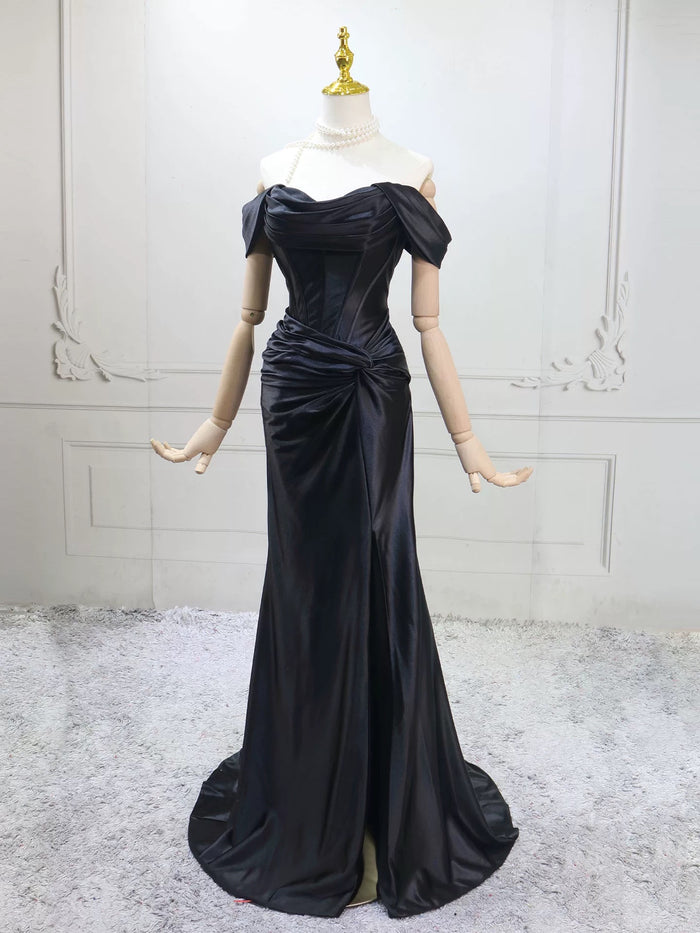Simple Off Shoulder Black Long Prom Dress, Black Long Formal Dress