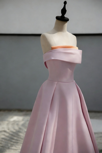 A-Line Sweep Train Satin Dark Pink Long Prom Dress
