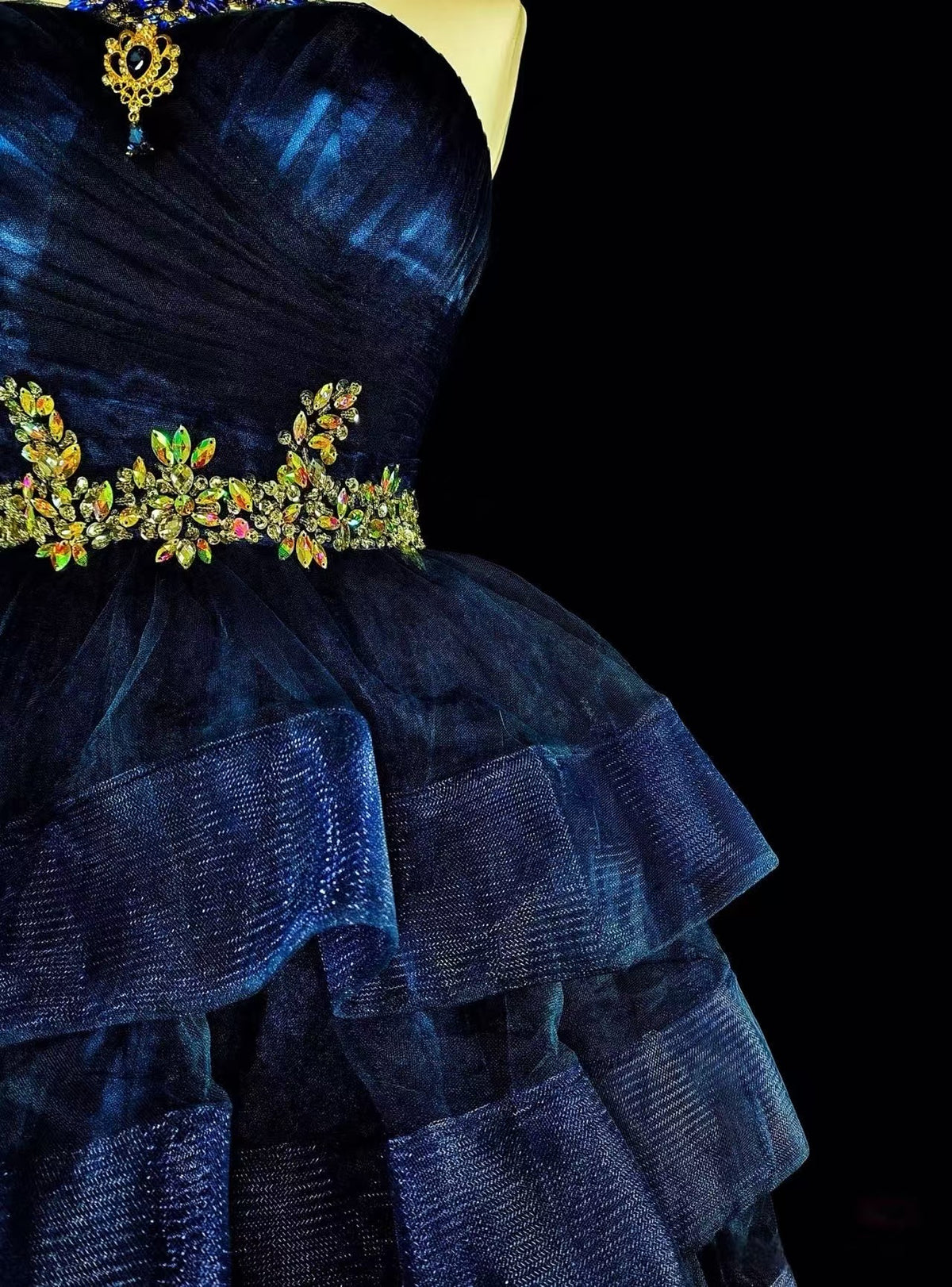 A-line Sweetheart Neck Tulle Dark Blue Short Prom Dress, Blue Homecoming Dress