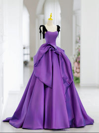 A-Line Satin Purple Long Prom Dress, Purple Long Formal Dress