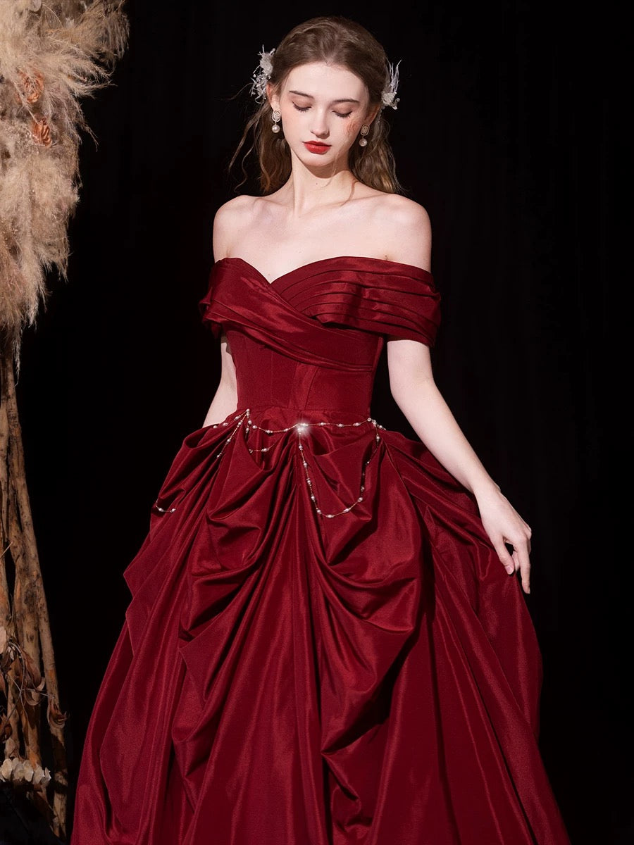 A-Line Off Shoulder Sweetheart Neck Burgundy Long Prom Dress toptby A-Line Off Shoulder Sweetheart Neck Burgundy Long Prom Dress toptby