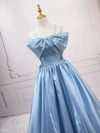 A-Line Satin Blue Long Prom Dress, Blue Long Evening Dress