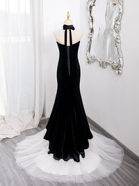 Mermaid Tulle Velvet Black Long Prom Dress, Mermaid Long Formal Dress