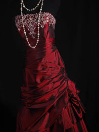 A-line Taffeta Lace Sequin Burgundy Long Prom Dress, Burgundy Long Formal Dress