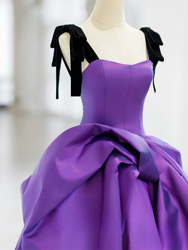 A-Line Satin Purple Long Prom Dress, Purple Long Formal Dress