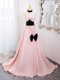 A-Line  Sweetheart Neck Satin Pink Long Prom Dress, Pink Long Formal Dress