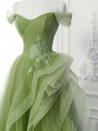 A-Line Tulle Lace Green Long Prom Dress, Green lace Long Formal Dress