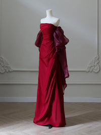 Simple Satin Burgundy Long Prom Dress, Burgundy Long Evening Dress