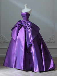 A-Line Sweetheart Neck Satin Purple Long Prom Dress, Purple Long Evening Gown