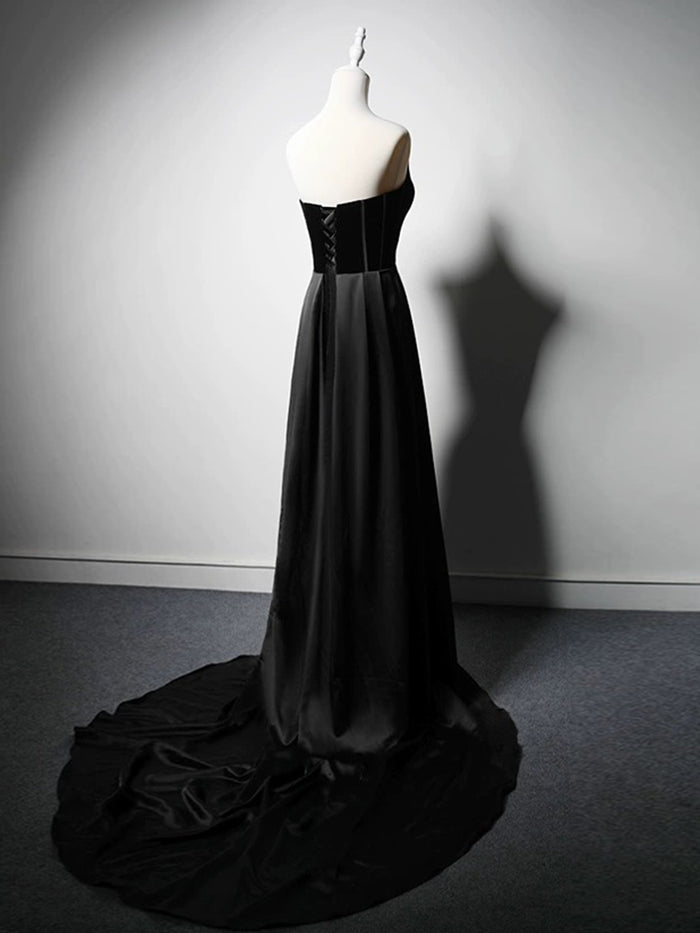 A-Line Satin Black Long Prom Dress, Black Long Formal Dress