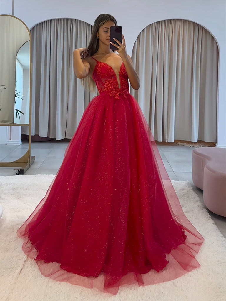 A-Line V Neck Lace Tulle Burgundy Long Prom Dress, Burgundy Long Eveni toptby A-Line V Neck Lace Tulle Burgundy Long Prom Dress, Burgundy Long Eveni toptby