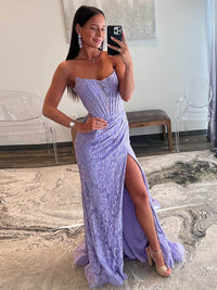 Mermaid Lace Purple Long Prom Dress, Purple Long Formal Dress