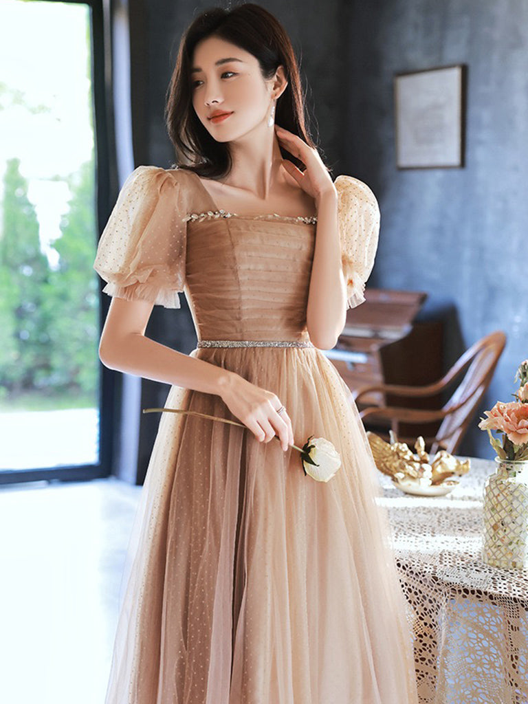 A-Line Champagne Tulle Short Prom Dress, Champagne Homecoming Dress toptby A-Line Champagne Tulle Short Prom Dress, Champagne Homecoming Dress toptby
