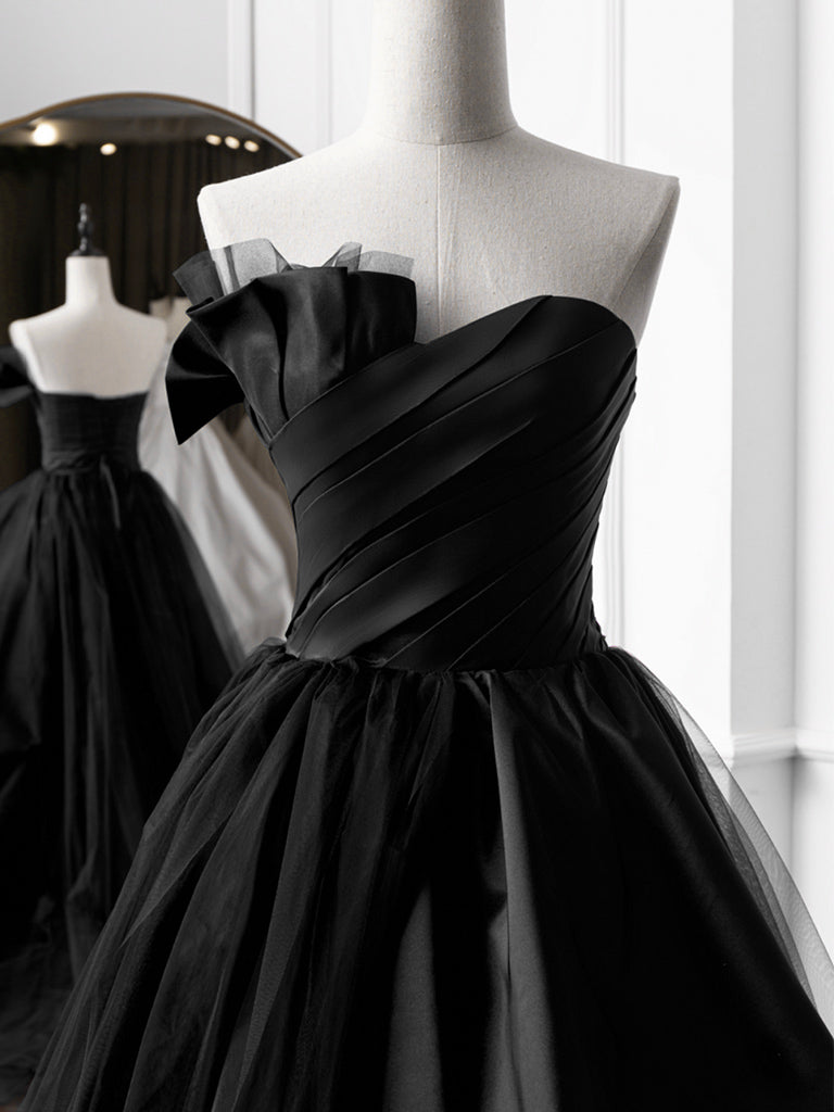Simple A-Line Satin Black Long Prom Dress, Black Long Evening Dress