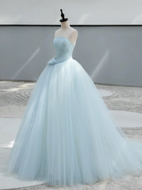 A-Line Satin Tulle Blue Long Prom Dress, Blue Long Formal Dress