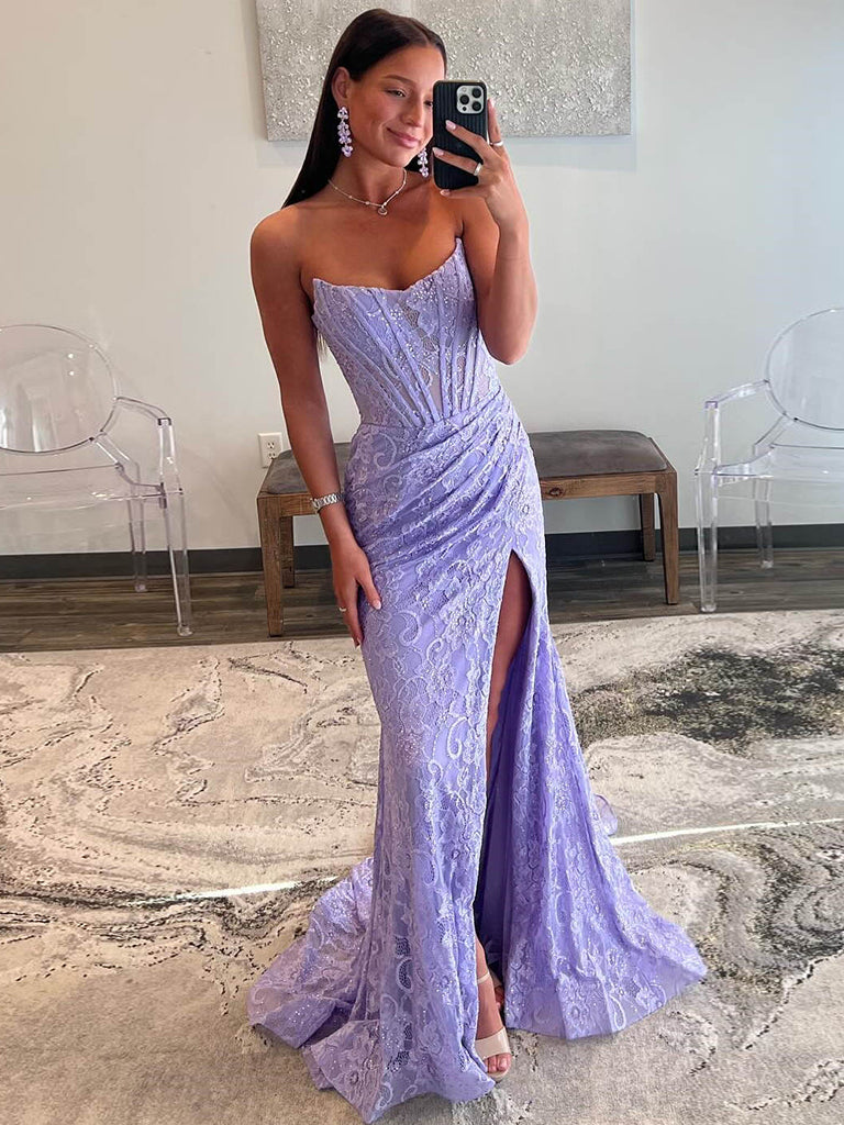 Mermaid Lace Purple Long Prom Dress, Purple Long Formal Dress