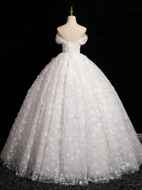 A-Line Sweetheart Neck Tulle Lace White Long Prom Dress, White Lace Formal Dress