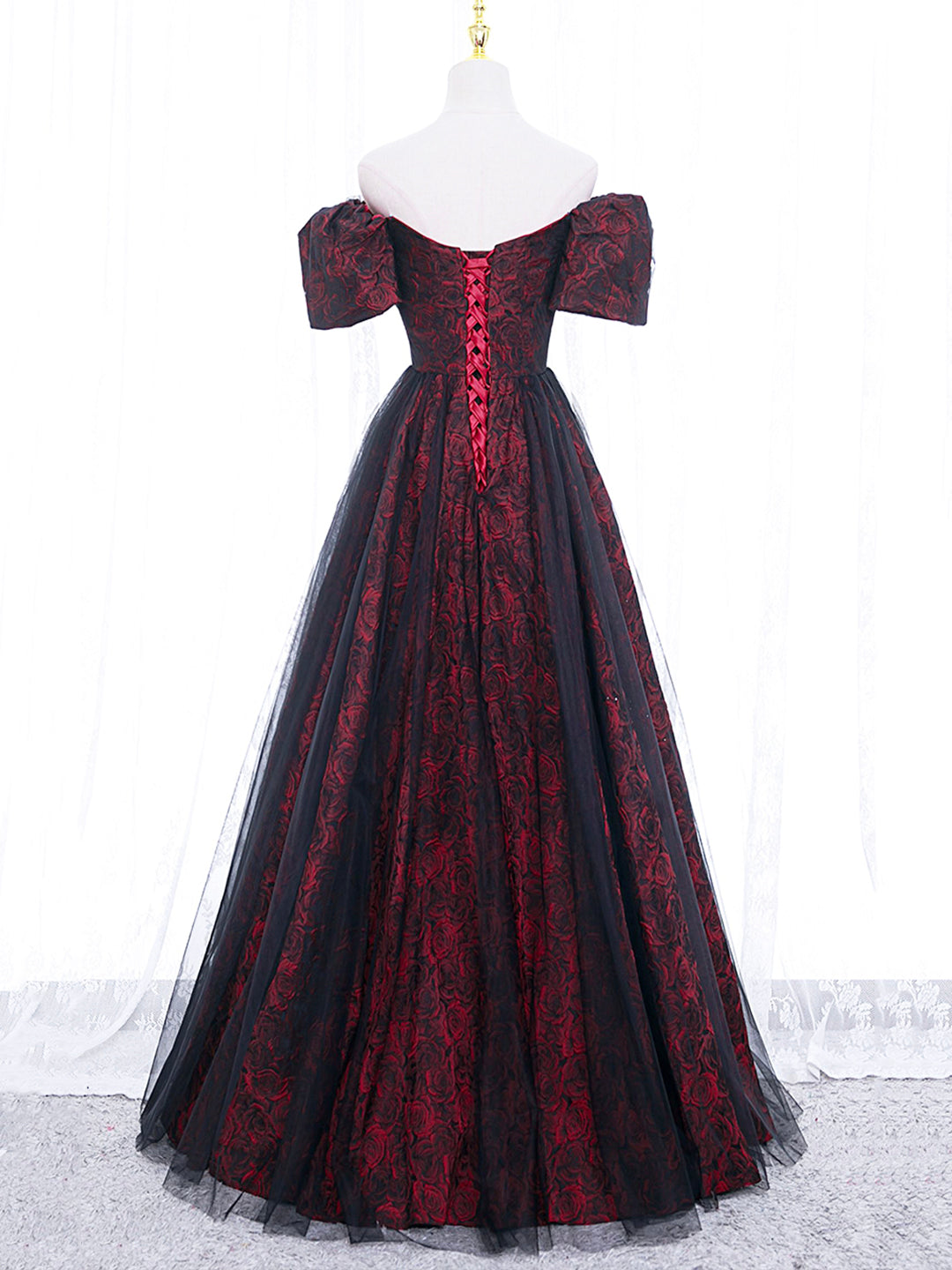 A-Line Tulle Lace Burgundy Long Prom Dress, Burgundy Long Formal Dress – toptby A-Line Tulle Lace Burgundy Long Prom Dress, Burgundy Long Formal Dress – toptby