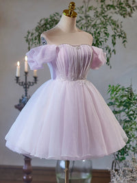 A-Line Tulle Purple Short Prom Dress, Purple Homecoming Dress