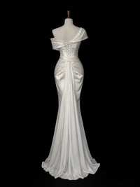 Mermaid Off Shoulder Satin White Long Prom Dress