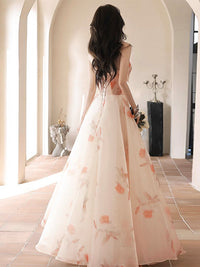 A-Line Tulle Champagne Long Prom Dress, Champagne Long Formal Dress