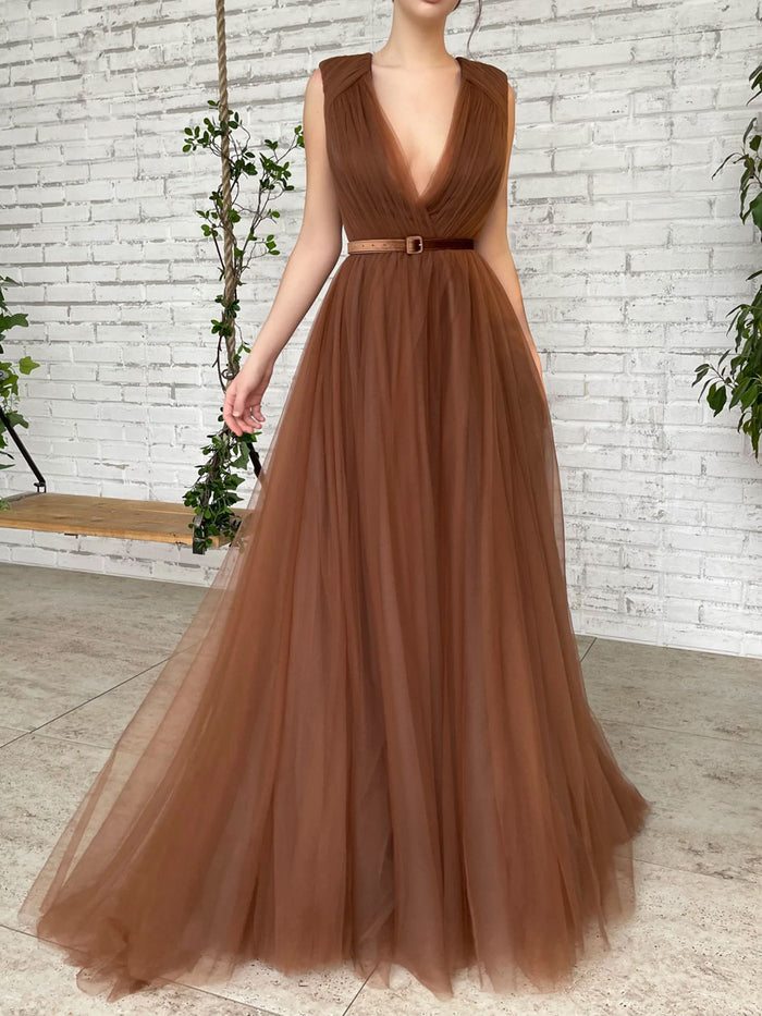 Simple Brown Long Prom Dresses, Brown Formal Evening Dresses