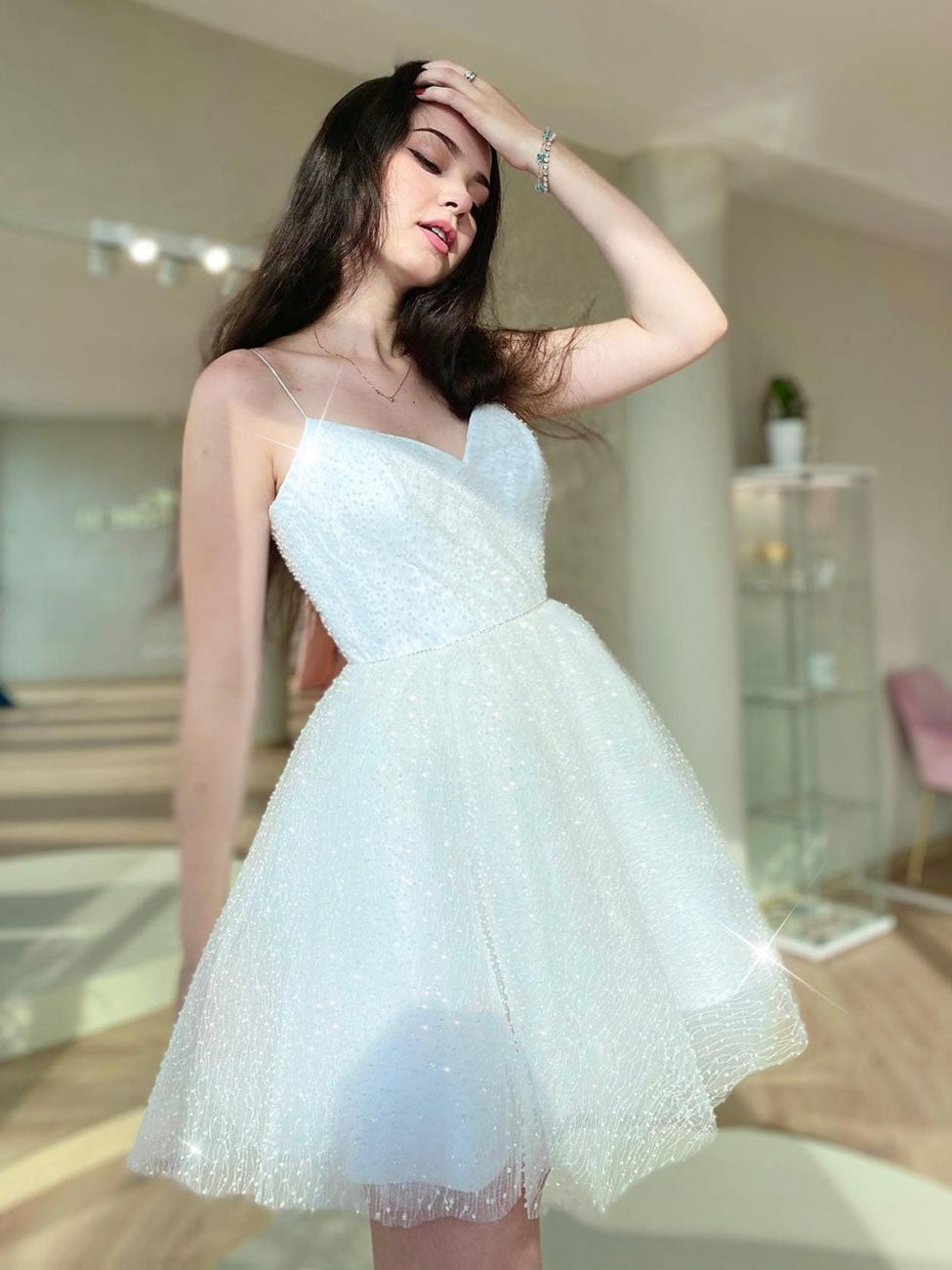 White Short Prom Dresses, White Mini Puffy Homecoming Dresses – toptby