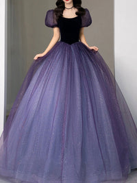 Purple tulle long prom dress, purple tulle formal party dress