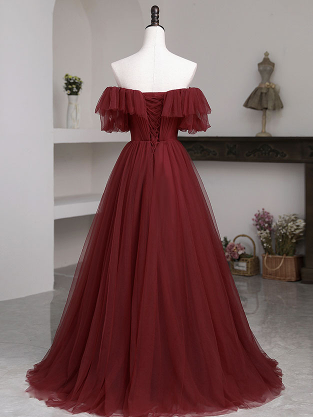 simple burgundy dress Simple Burgundy Two Piece Spaghetti Straps Long Prom Dress with Pockets