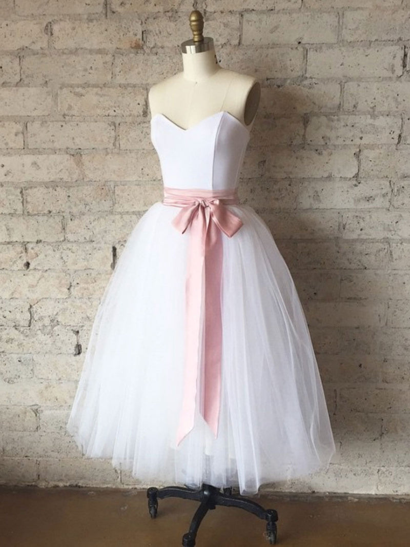 White tulle short prom dress, white bridesmaid dress