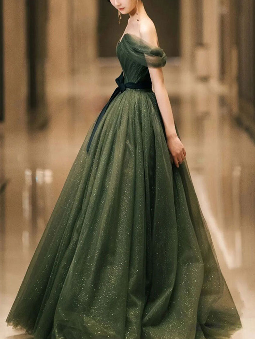 Green tulle lace long prom dress, green tulle lace formal dress – dresstby