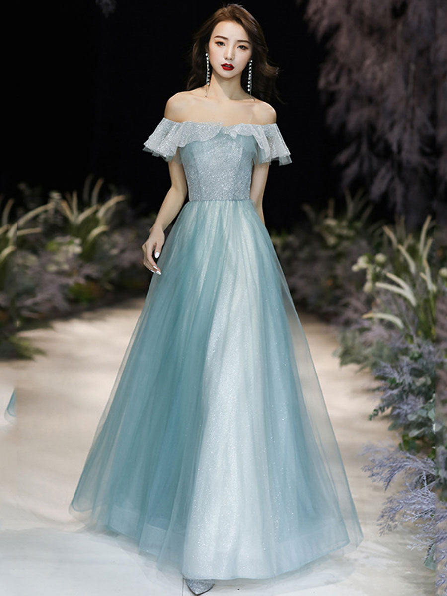Green tulle sequin long prom dress tulle formal dress toptby Green tulle sequin long prom dress tulle formal dress toptby