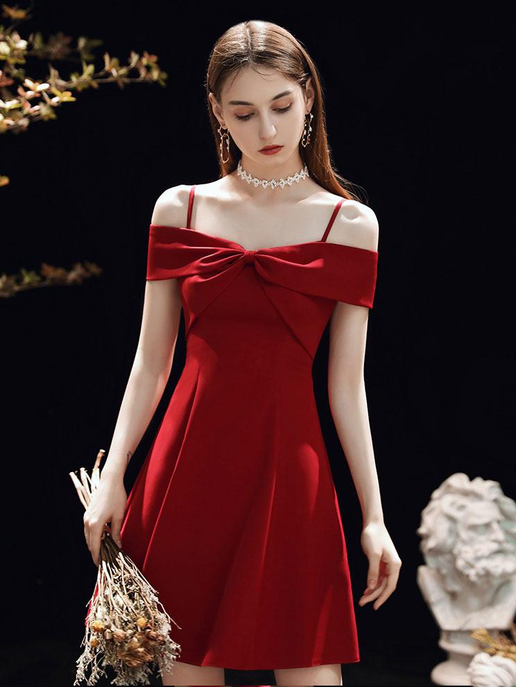 Simple A-line burgundy short prom dress, burgundy homecoming dress