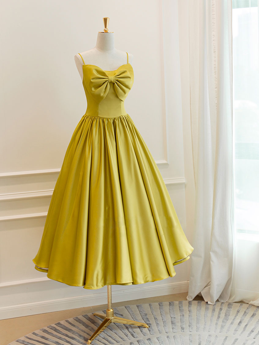 Simple yellow satin short prom dress, yellow bridesmaid dress toptby Simple yellow satin short prom dress, yellow bridesmaid dress toptby
