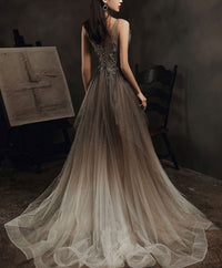 Elegant v neck tulle sequin long prom dress tulle formal dress