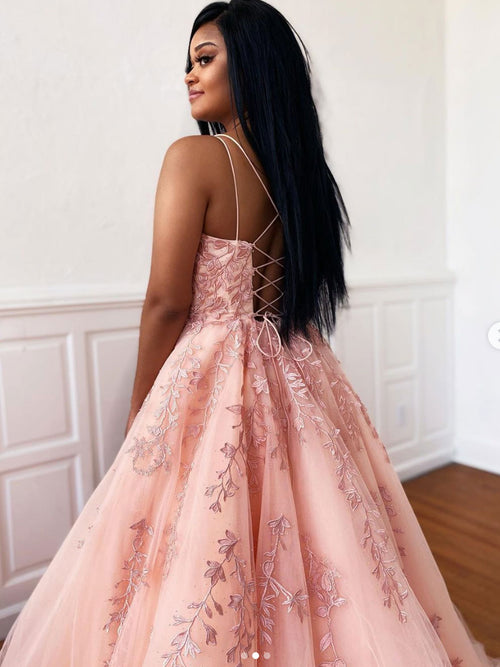 Pink Tulle Lace Long Prom Dress Pink Tulle Formal Dress Toptby 