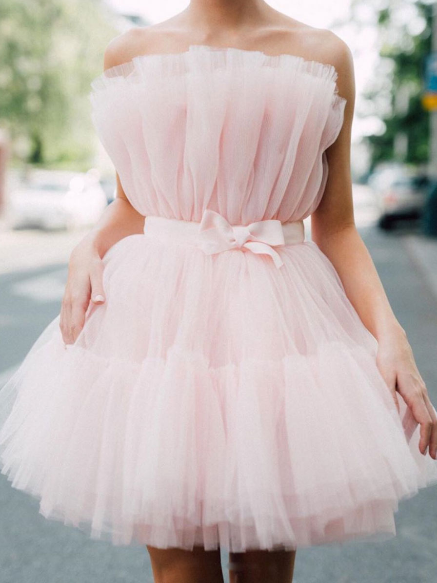 Pink tulle short prom dress pink tulle homecoming dress – toptby