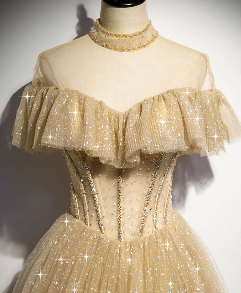 Gold tulle lace long prom dress gold sweet 16 dress toptby Gold tulle lace long prom dress gold sweet 16 dress toptby