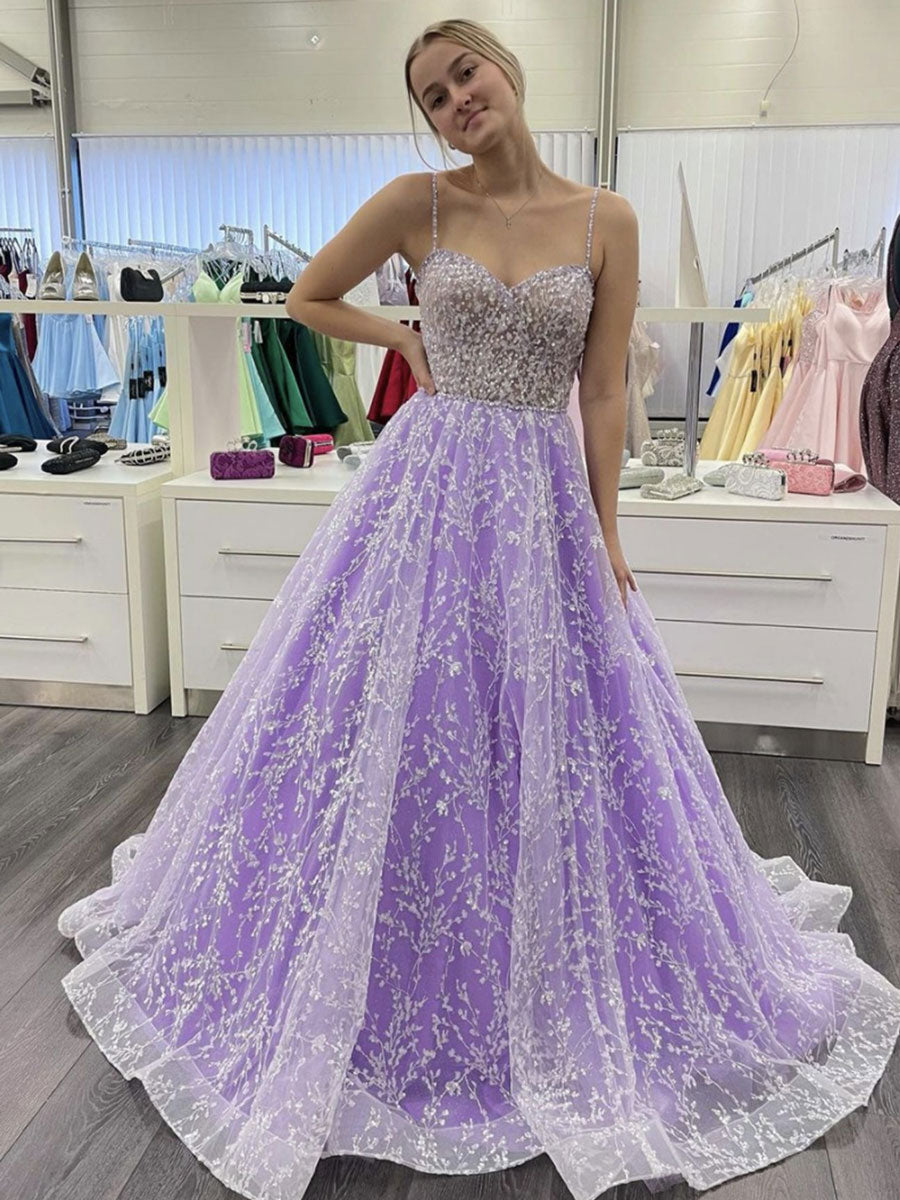 purple sparkly prom dress Purple tulle sequin long prom dress, purple tulle evening dress
