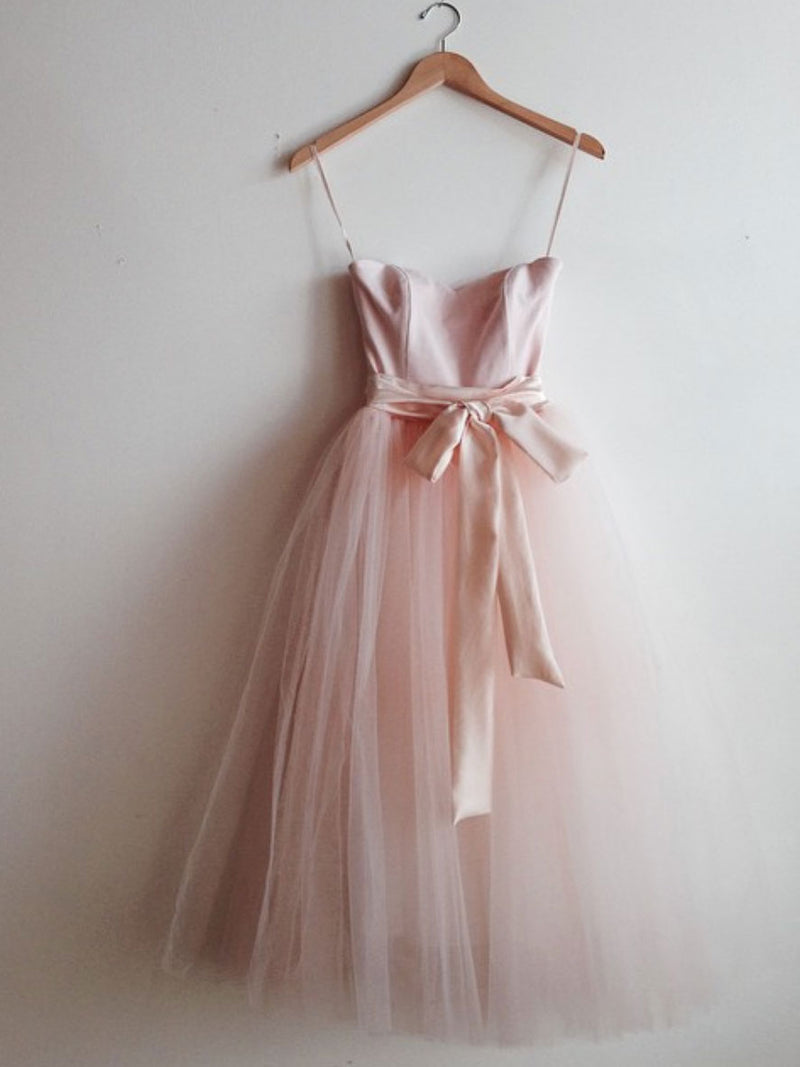 Simple pink tulle short prom dress, pink bridesmaid dress toptby Simple pink tulle short prom dress, pink bridesmaid dress toptby