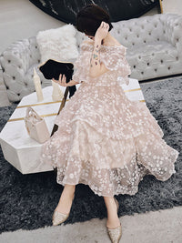 Unique light pink tulle short prom dress, homecoming dress