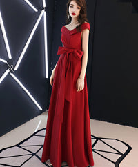 Simple v neck satin long prom dress red evening dress