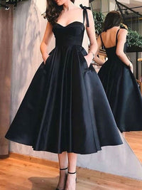 Simple black short prom dress, black satin homecoming dress