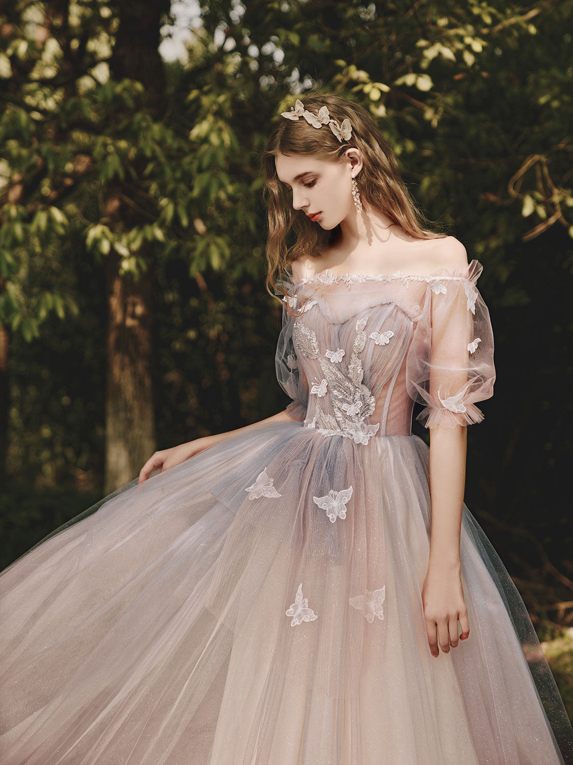 Champagne tulle lace long prom dress, champagne tulle formal dress toptby Champagne tulle lace long prom dress, champagne tulle formal dress toptby