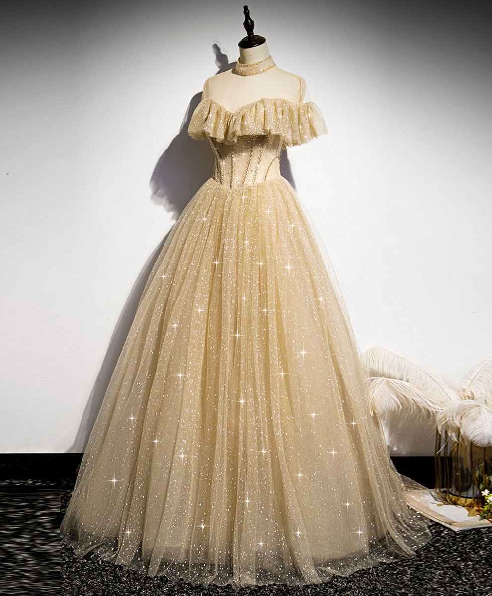 Gold tulle lace long prom dress gold sweet 16 dress toptby Gold tulle lace long prom dress gold sweet 16 dress toptby