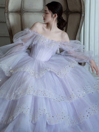 Light purple tulle long prom dress, purple tulle evening dress
