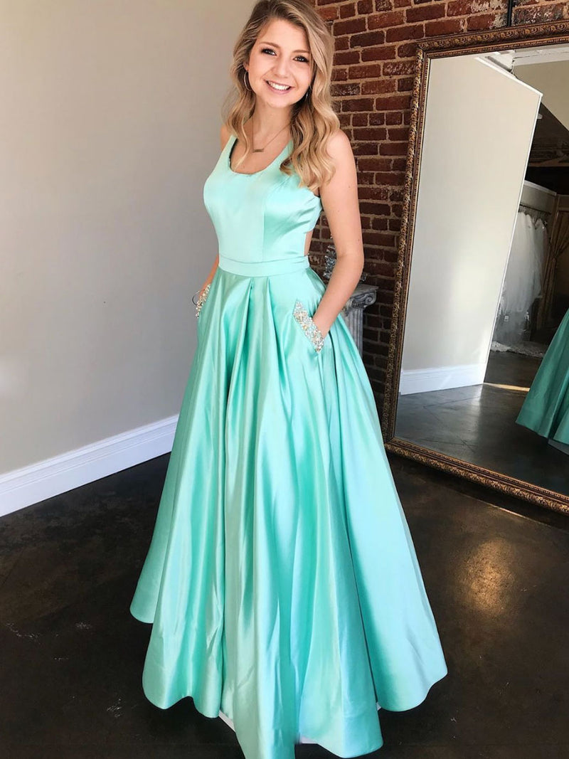 Simple green satin long prom dress green evening dress toptby Simple green satin long prom dress green evening dress toptby