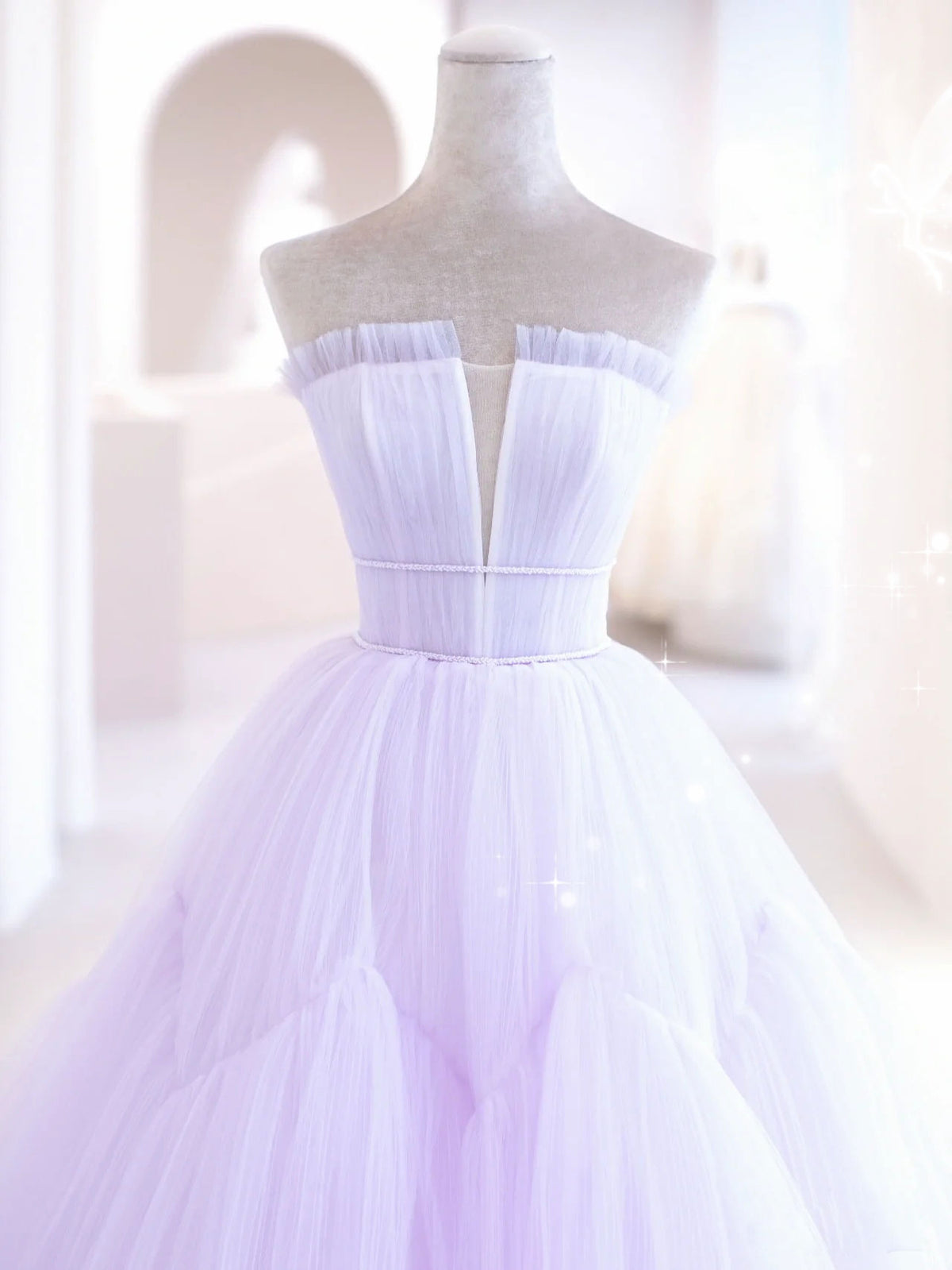 Purple  tulle A line long prom dress, tulle long evening dress
