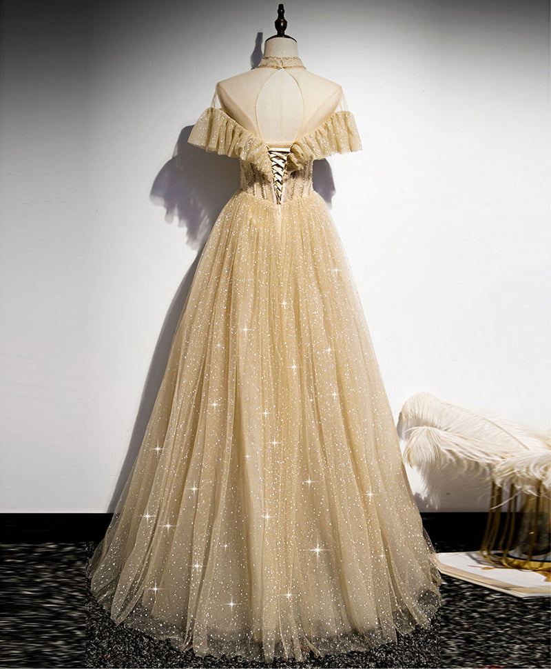 Gold tulle lace long prom dress gold sweet 16 dress toptby Gold tulle lace long prom dress gold sweet 16 dress toptby