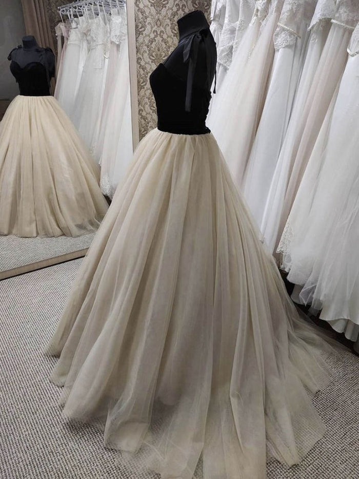 Simple champagne tulle long prom dress champagne tulle formal dress